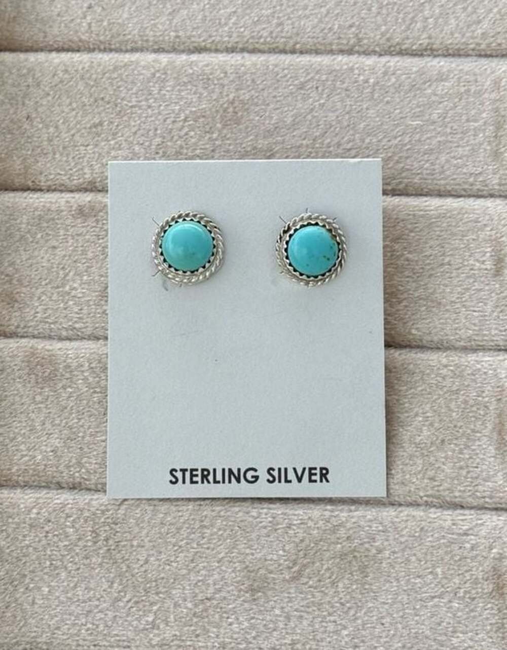 Esther White Navajo Handmade Sterling Silver Kingman Turquoise Stud Earrings